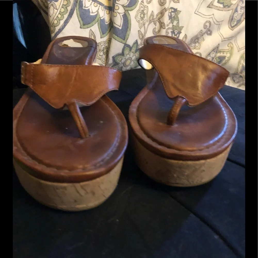 Coach size 10 British Tan / Cognac leather thong heel ,wedge with cork heel
